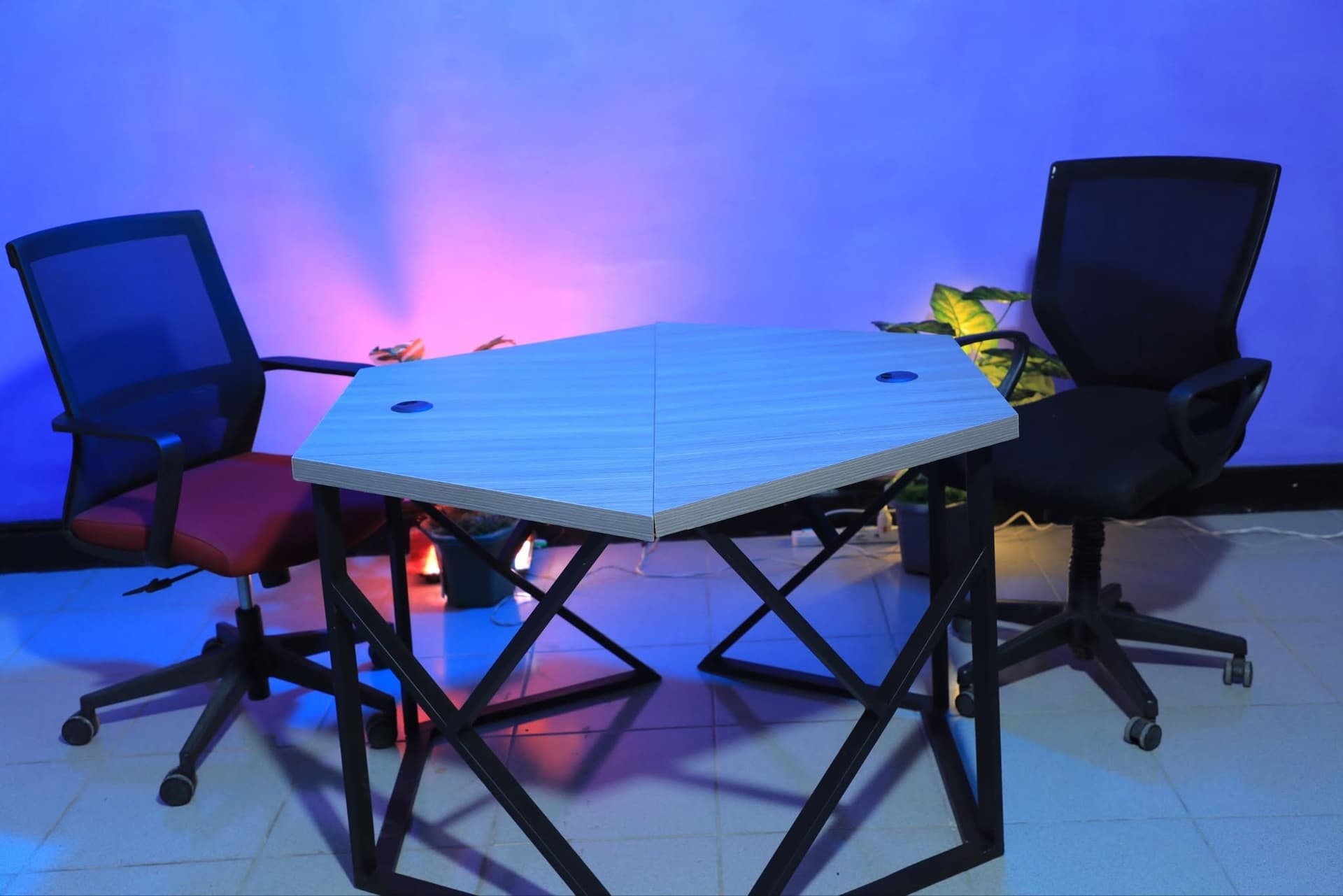 Colored Table Setup inside Wasa Production studio in Addis Ababa